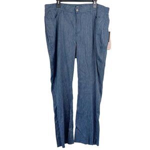 NEW NYDJ Curves 360 The Trouser in Agua Stripe Linen Blend Blue - Size 16